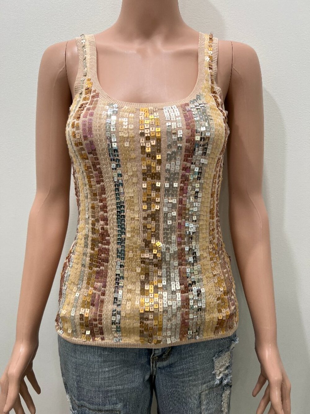 Bebe bejeweled silk tank top size S